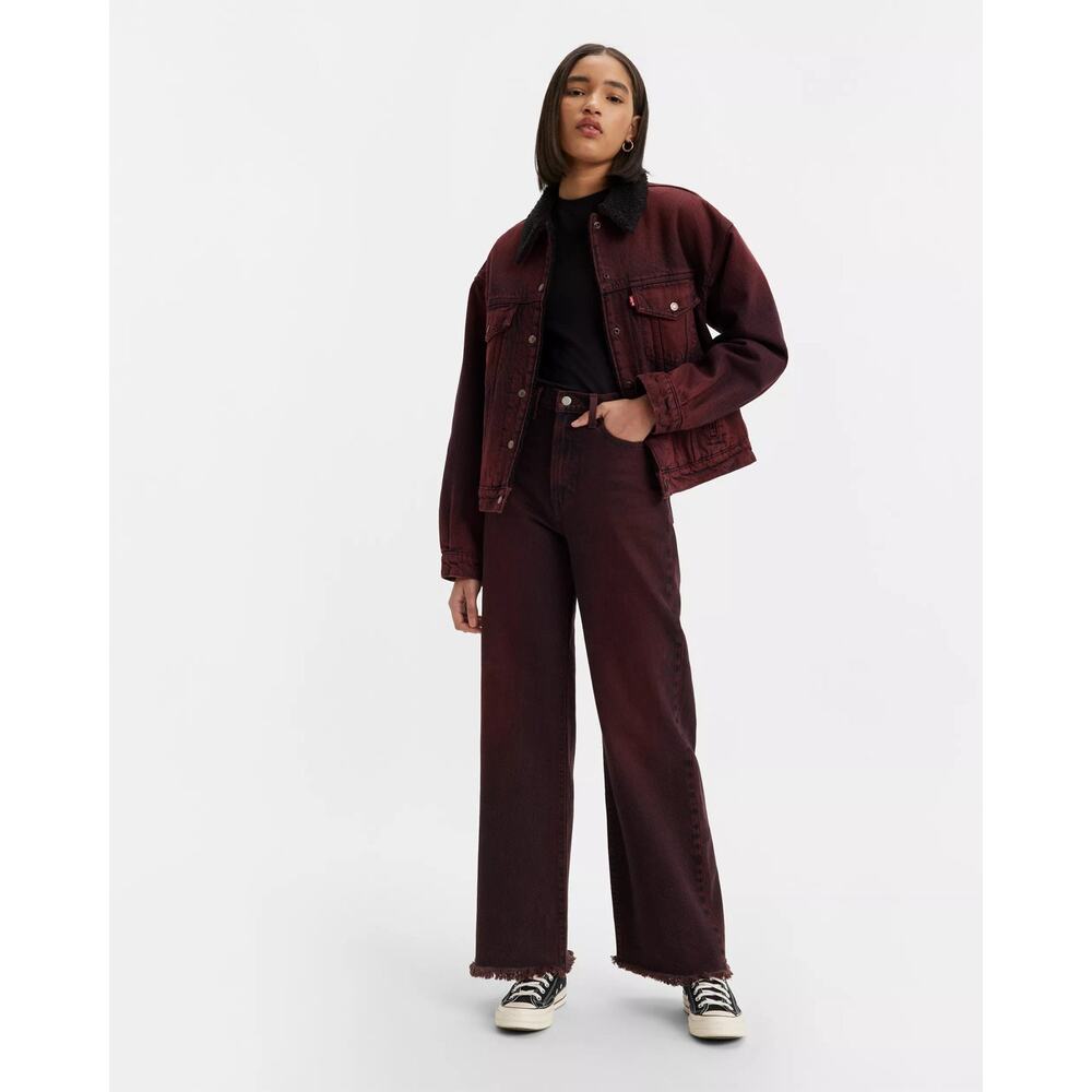 Levi's Ribcage Wide Leg Women's Super High Rise Jeans, Size 24x32 In Cherry Red